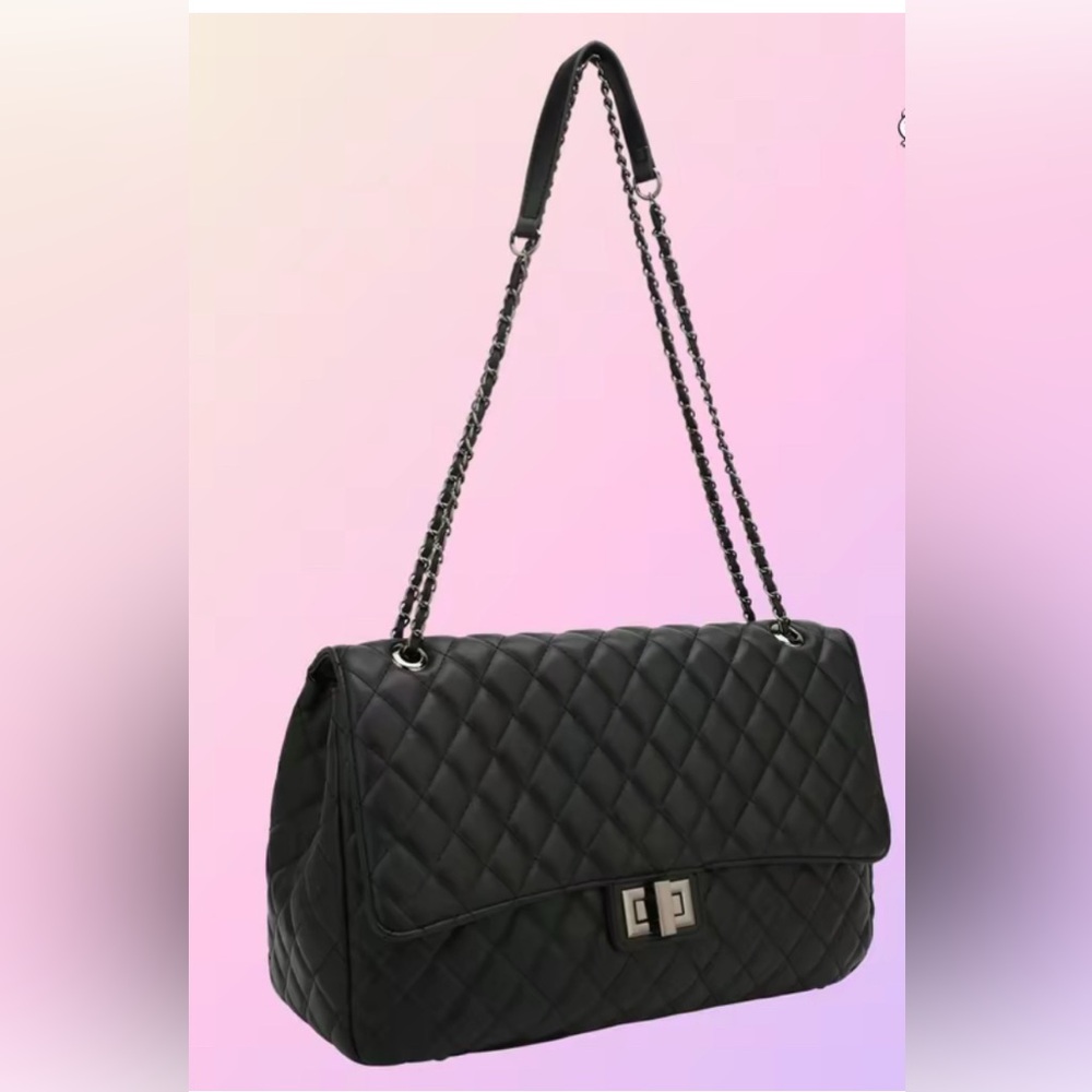 New Elegant Black Quilted Chain Shoulder Bag